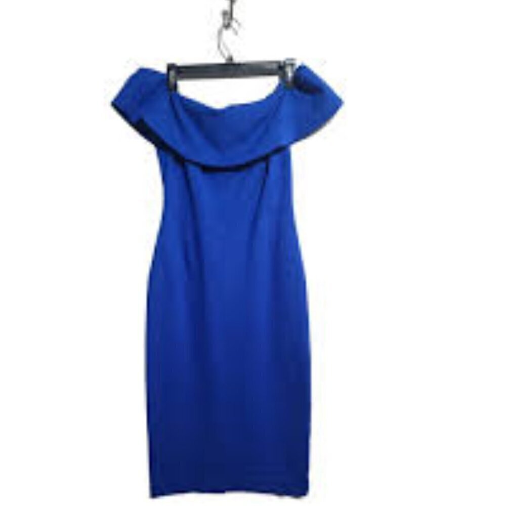 Aritzia Babaton Ruslan Midi Dress Women's size 0 Cobalt Blue Off Shoulder NEW